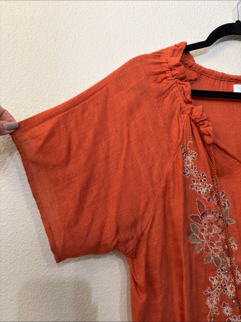 Embroidered Rust Boho Peasant Top - Picture 5 of 8